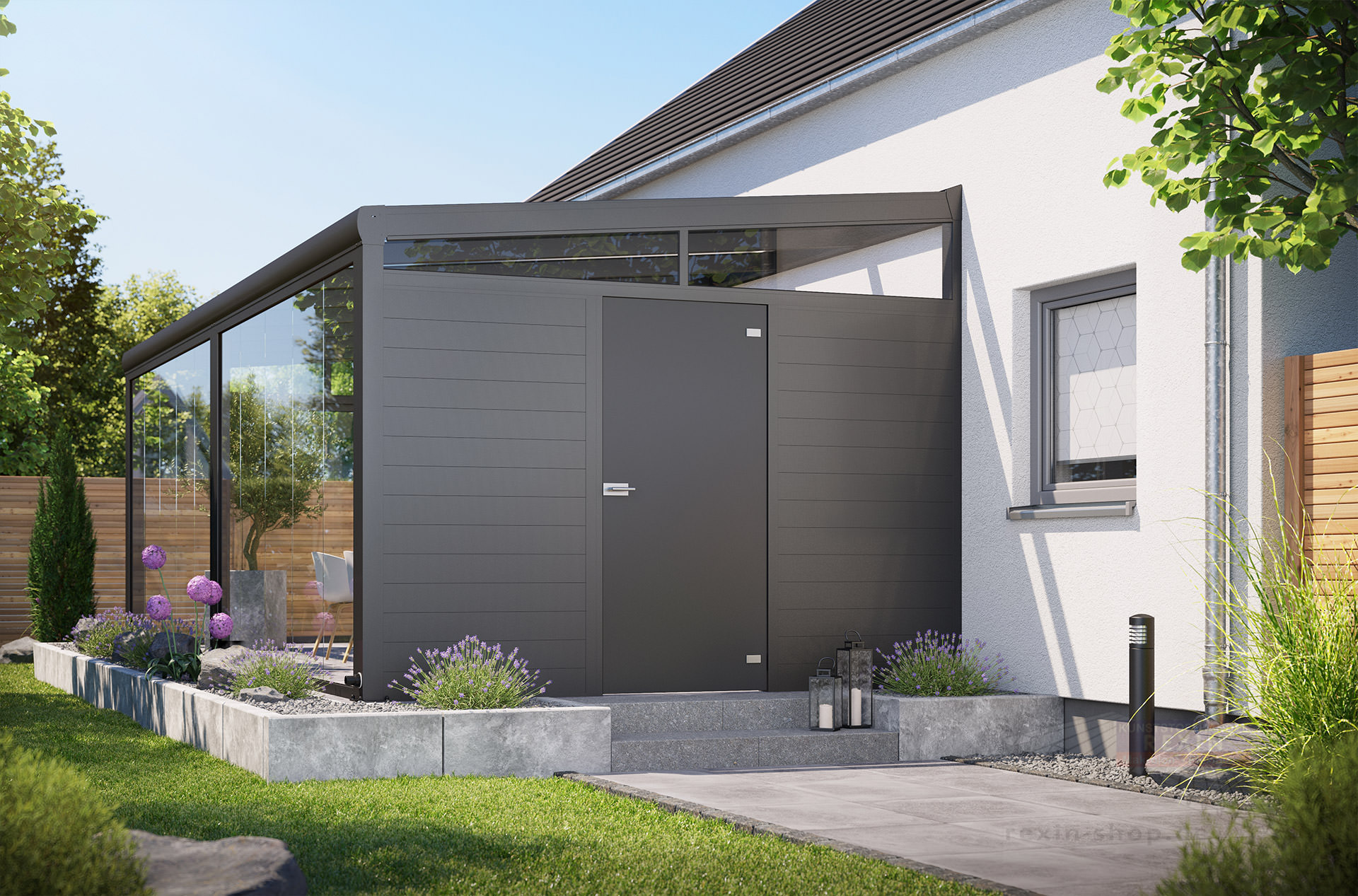 TERRAslide Glasschiebewand - 3,5m Breite, 4-spurig, vorbereitet für ESG